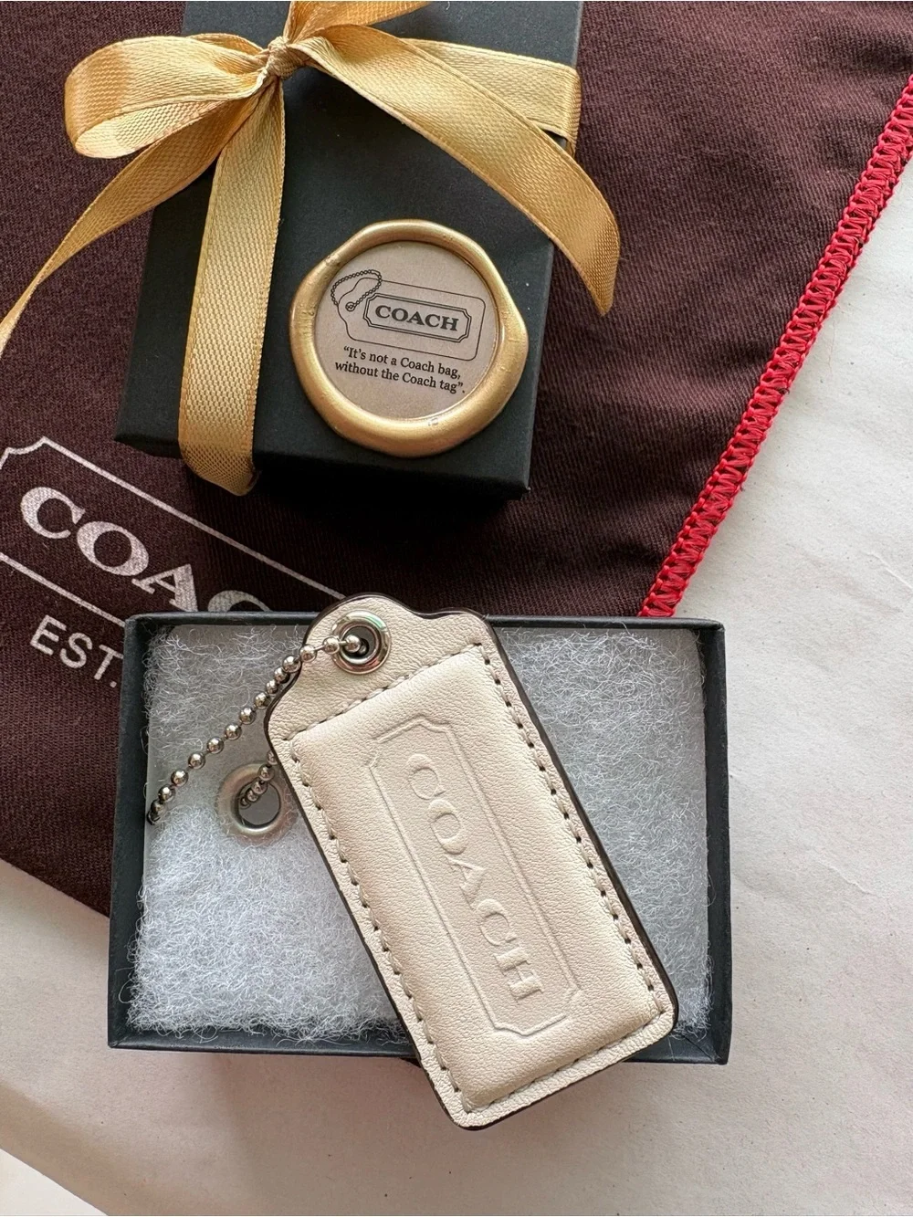 Y2K Coach Immaculate Ivory White Vintage Leather Hang Tag Bag Charm | Large 2.5”